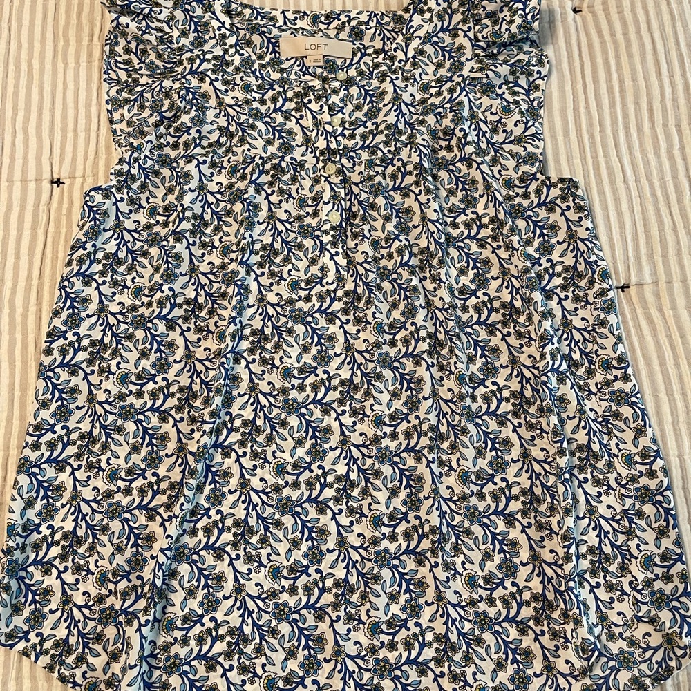 LOFT Floral Ruffle Sleeveless Henley Top